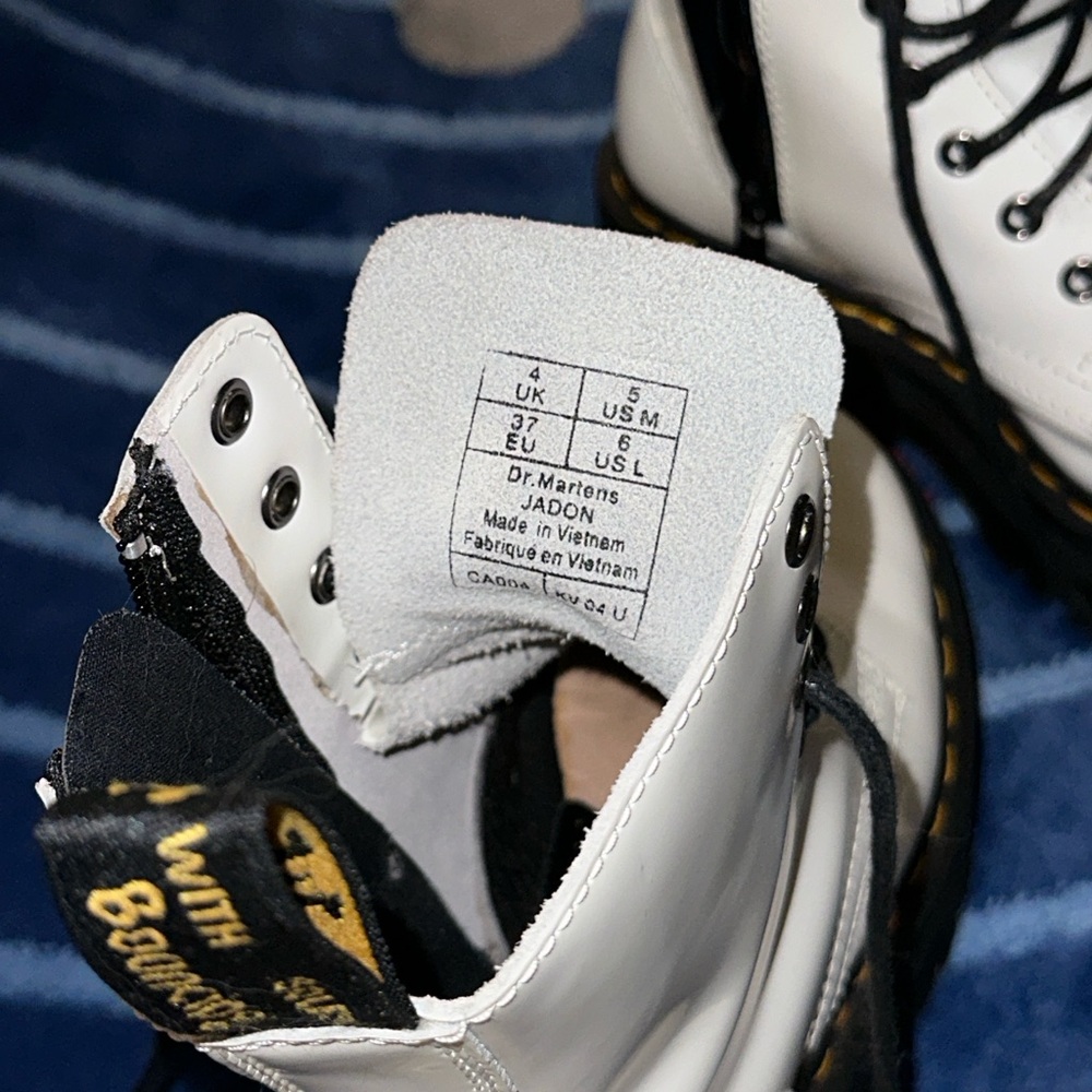 Dr. Martens Jadon White Combat Boots with Black Laces - Picture 3 of 5